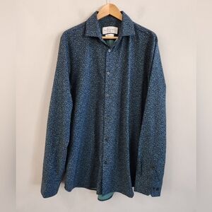 Mizzen Main Button Shirt Blue Floral Trim Fit Leeward Performance Men's Large